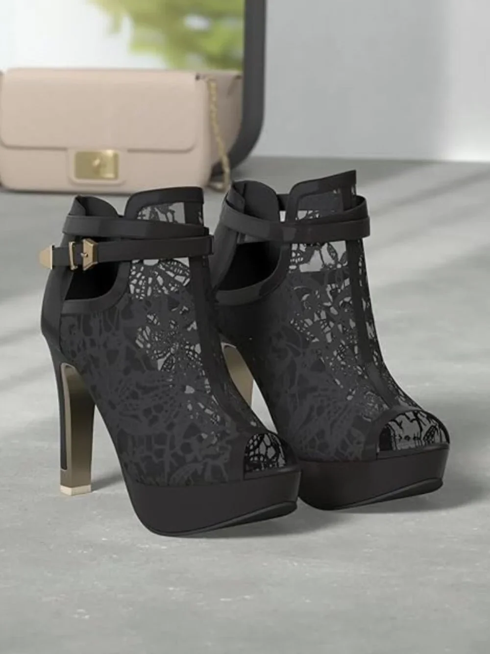 Women's Pretty Lace Flowers Open Toes High Heels Ankle Boots